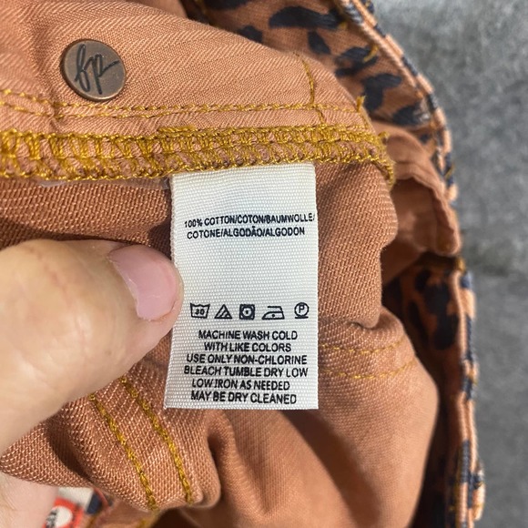 Free People Skirt 26 Orange Black Leopard Print Denim Mini Zip It Up High Rise - Picture 7 of 11